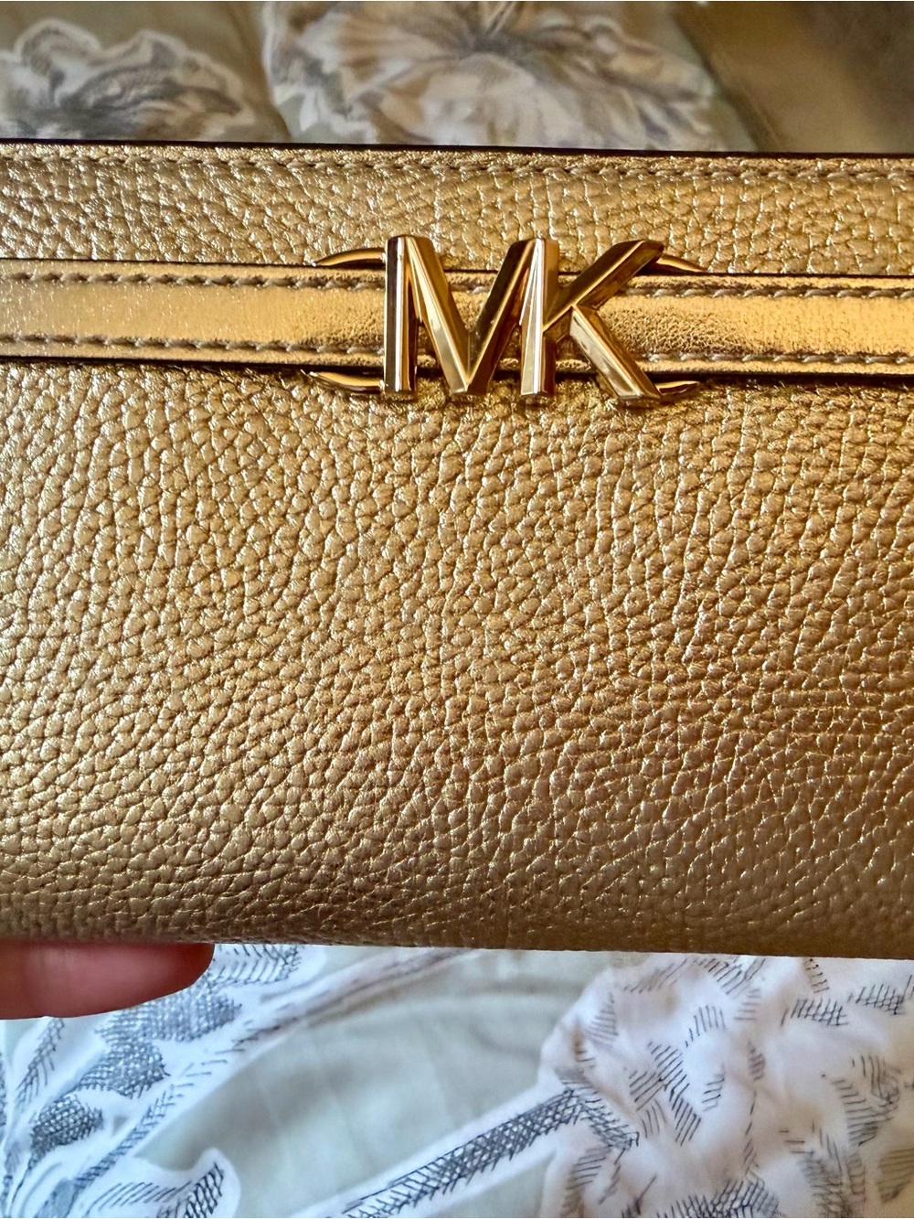Michael Kors Reed Large Metallic Gold Pebbled Leather Wallet